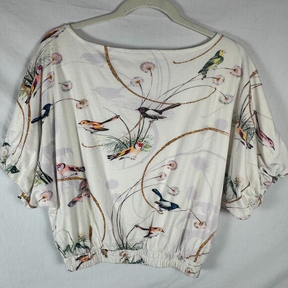 Anthropologie Maeve Top Womens XXS Birds Cropped Bubble Hem Dolman Sleeves Lined - Picture 2 of 5